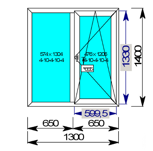 Окно&nbsp;двустворчатое поворотно-откидное рама из 3-х камерного профиля, с 2-х камерным стекло пакетом, размером 1300х1400