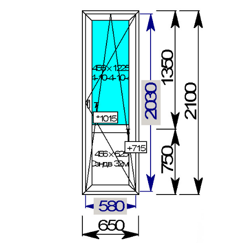 Дверь однастворчатоя поворотнооткидное рама из 3-х камерного профиля 650х2100